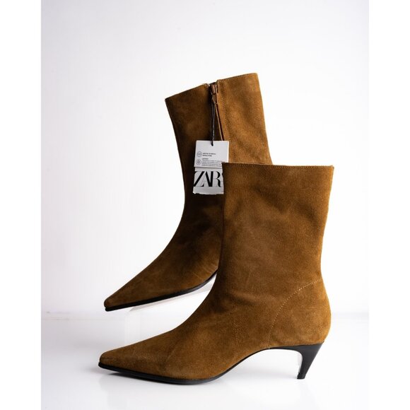 Zara Womens Split Suede Leather Ankle Boots Brown US 9 EU 40 New 1112/410 - Picture 5 of 9